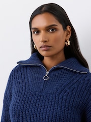 Finery Navy Wilma Half Zip Funnel Neck Jumper - Image 3 of 4