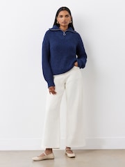 Finery Navy Wilma Half Zip Funnel Neck Jumper - Image 4 of 4