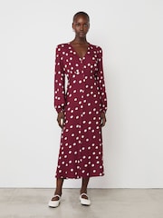 Finery Purple Cheryl Bordeaux Polka Dot Midi Dress - Image 1 of 4