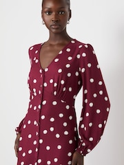 Finery Purple Cheryl Bordeaux Polka Dot Midi Dress - Image 3 of 4