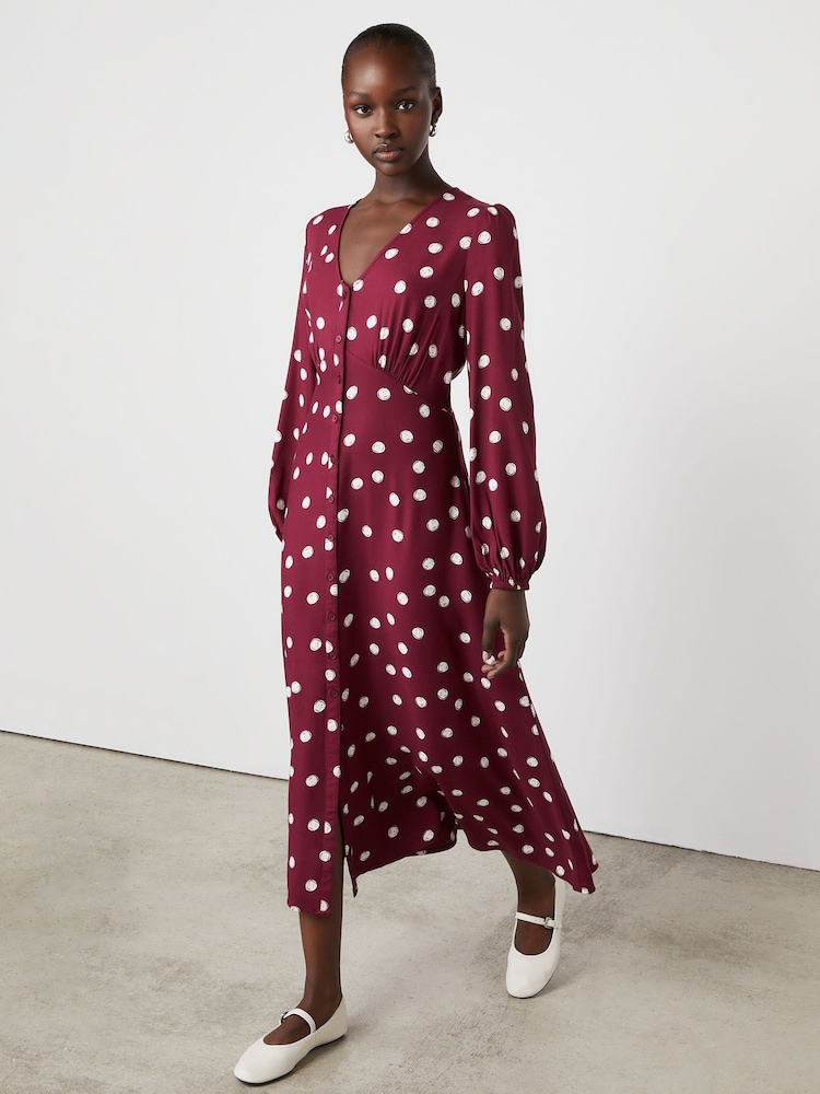 Finery Purple Cheryl Bordeaux Polka Dot Midi Dress - Image 4 of 4