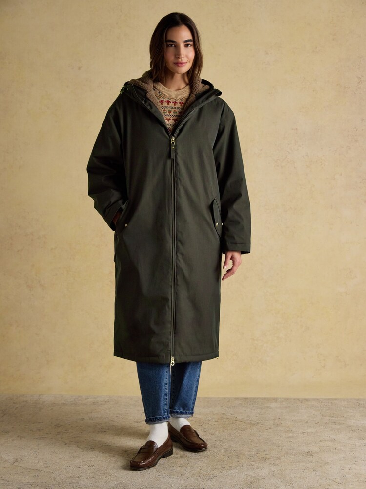 Verde - Joules Coverall Longline Fleece Lined Waterproof Coat - Imagem 1 de 12