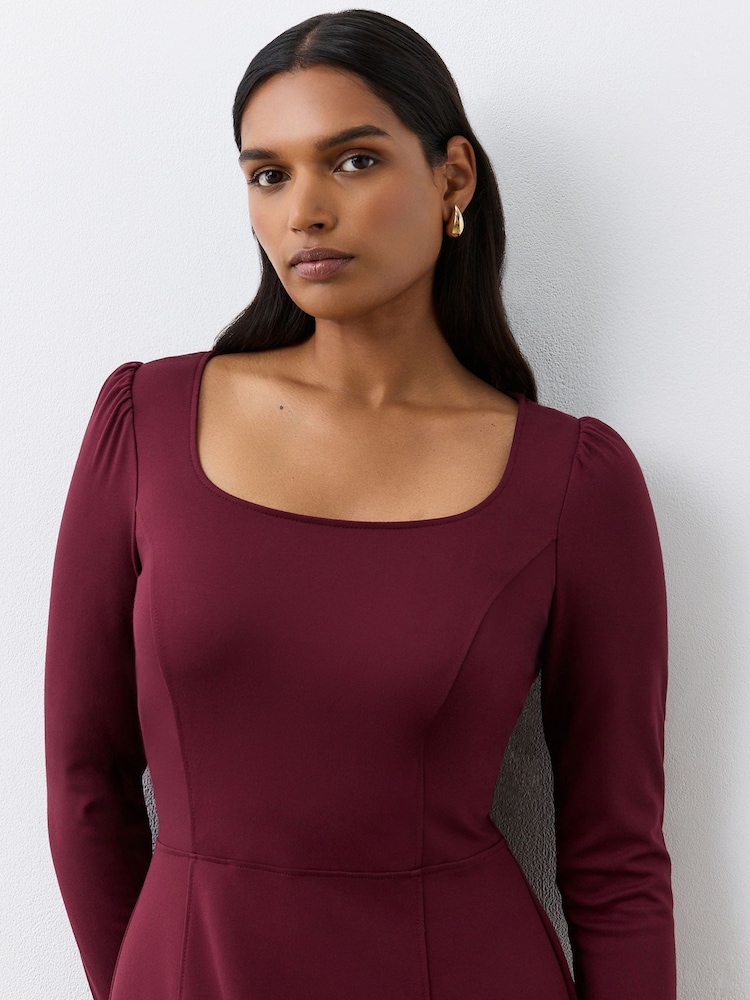 Finery Burgundy Kelly Ponte Jersey Midi Dress - Image 3 of 4