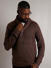 Weird Fish Brown Graham  Eco Shawl Collar Jumper - Image 1 of 7