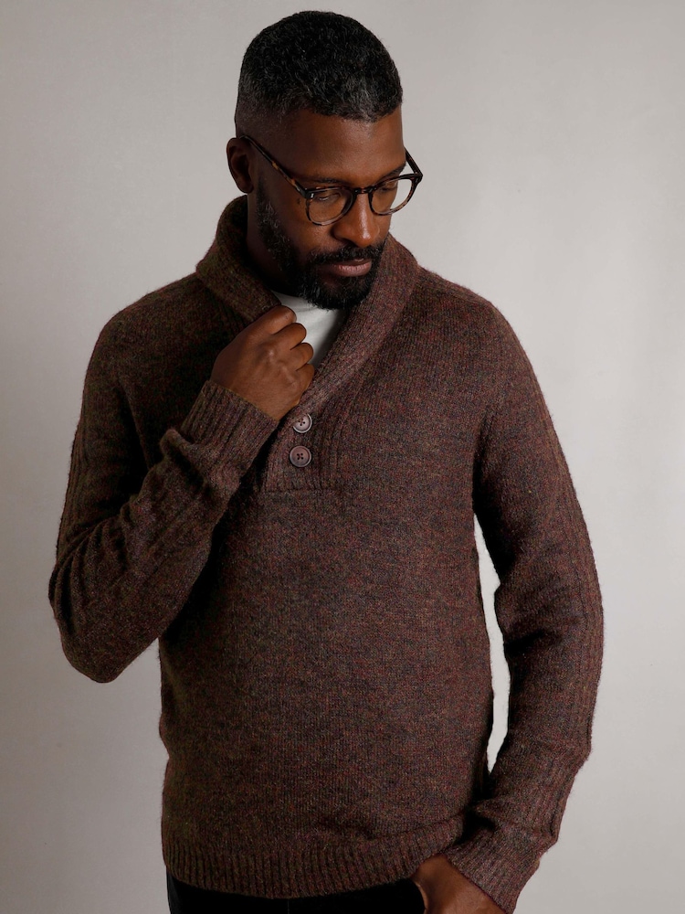 Weird Fish Brown Graham  Eco Shawl Collar Jumper - Image 1 of 7