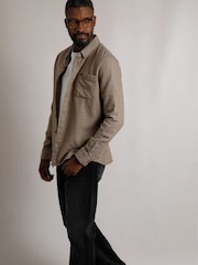 Weird Fish Brown Curzon Plain Button Down Long Sleeves Flannel 100% Organic Cotton Shirt - Image 1 of 3