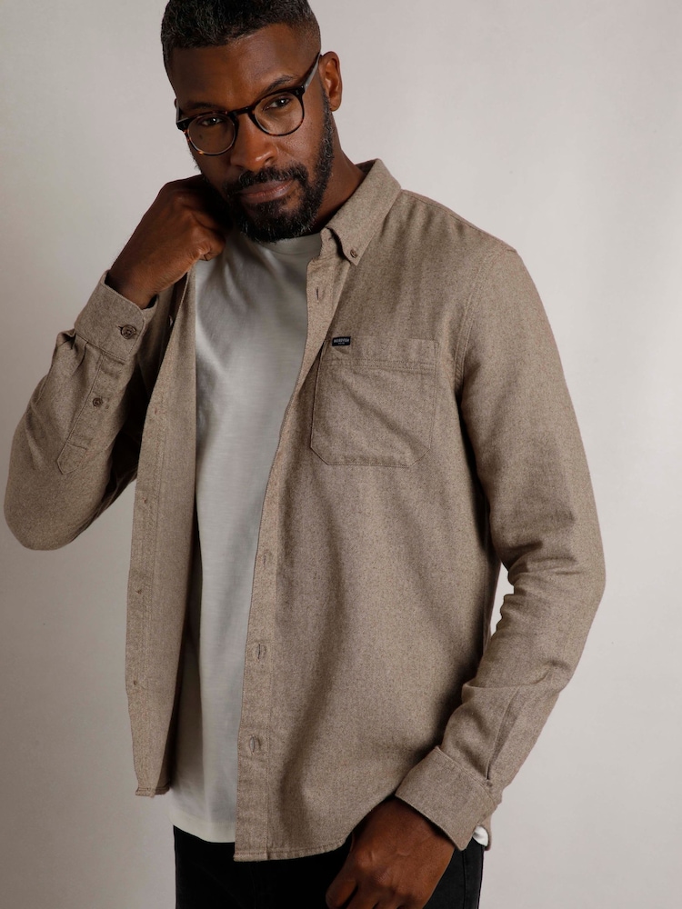 Weird Fish Brown Curzon Plain Button Down Long Sleeves Flannel 100% Organic Cotton Shirt - Image 2 of 3