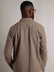 Weird Fish Brown Curzon Plain Button Down Long Sleeves Flannel 100% Organic Cotton Shirt - Image 3 of 3