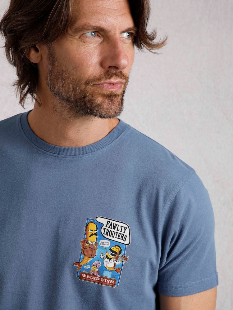 Weird Fish Blue Fawlty Trouters Heritage Wash Artist 100% Cotton T-Shirt - Image 2 of 7