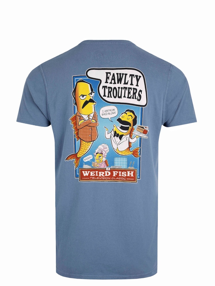 Weird Fish Blue Fawlty Trouters Heritage Wash Artist 100% Cotton T-Shirt - Image 7 of 7