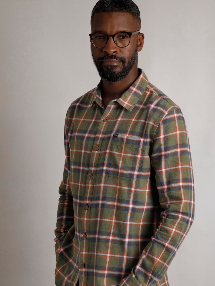 Weird Fish Green Chester Long Sleeves Flannel Heritage Flannel Check 100% Organic Cotton Shirt - Image 2 of 8