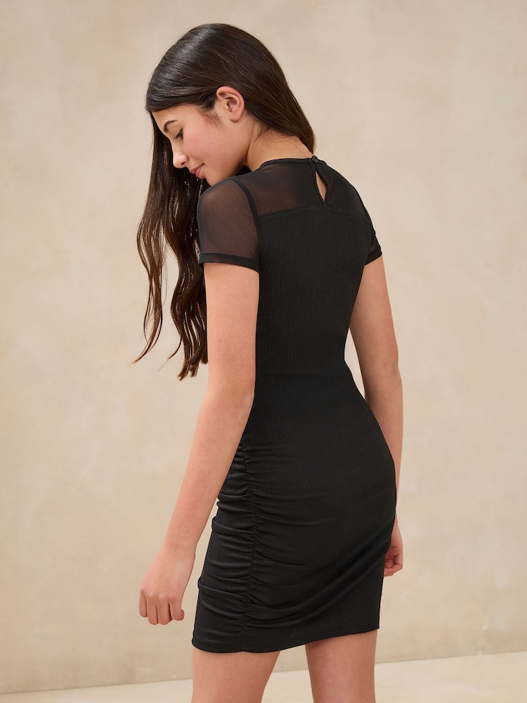 Lipsy Black Teen Sheer Yoke Jersey Bodycon Dress (9-16yrs) - Image 5 of 5