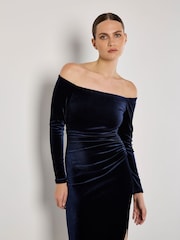 Apricot Blue Bardot Velvet Midi Dress - Image 4 of 5