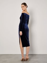 Apricot Blue Bardot Velvet Midi Dress - Image 5 of 5