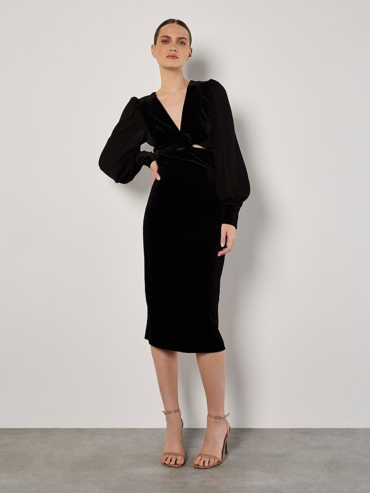 Apricot Black Twist Velvet Mesh Arm Dress - Image 1 of 4