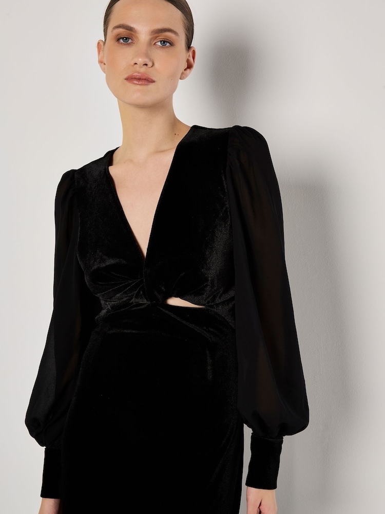 Apricot Black Twist Velvet Mesh Arm Dress - Image 2 of 4