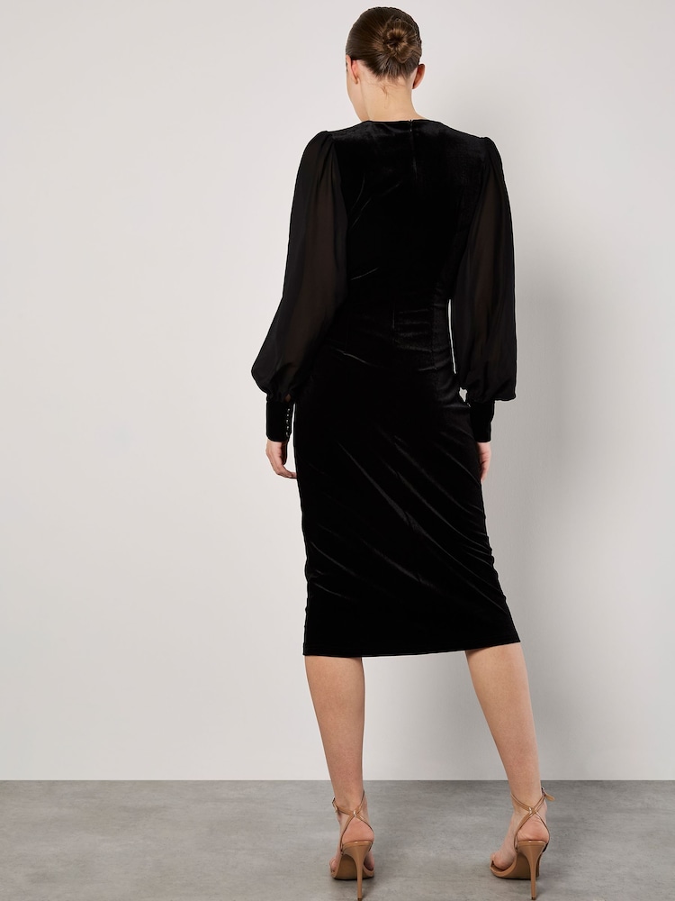 Apricot Black Twist Velvet Mesh Arm Dress - Image 4 of 4