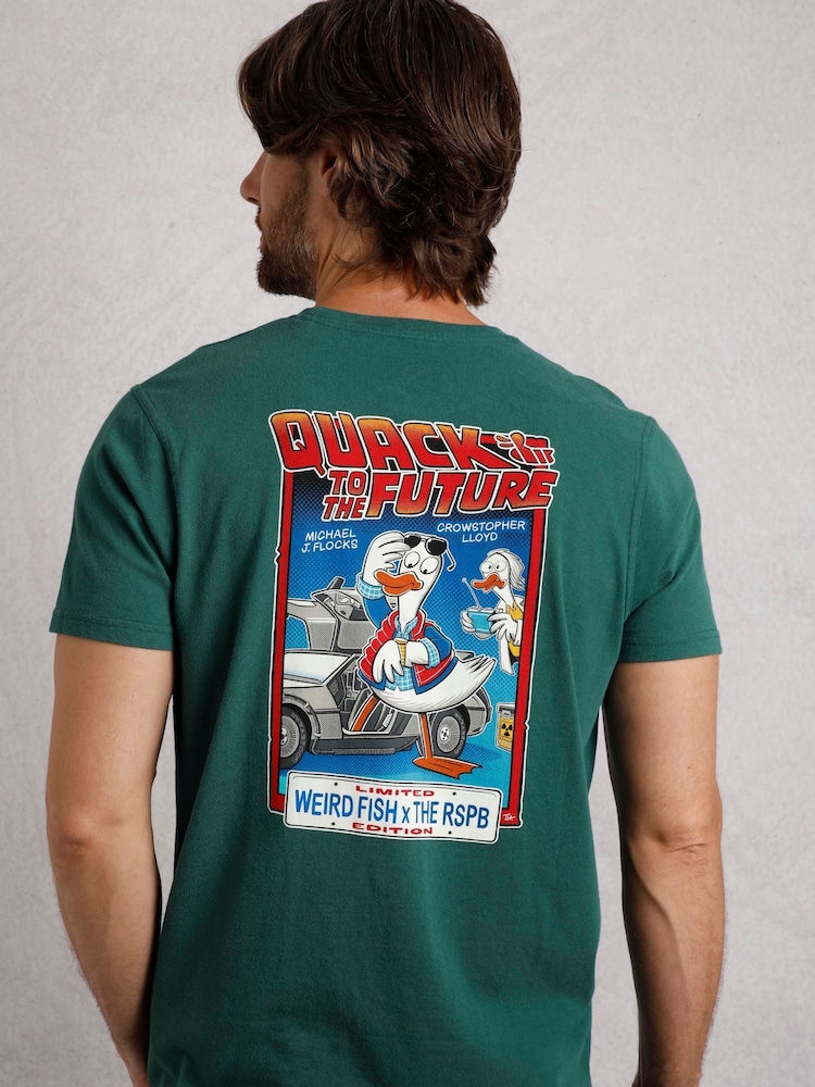 Weird Fish Green Weird Fish Quack To The Future Heritage Wash Artist 100% Cotton T-Shirt - Image 1 of 7