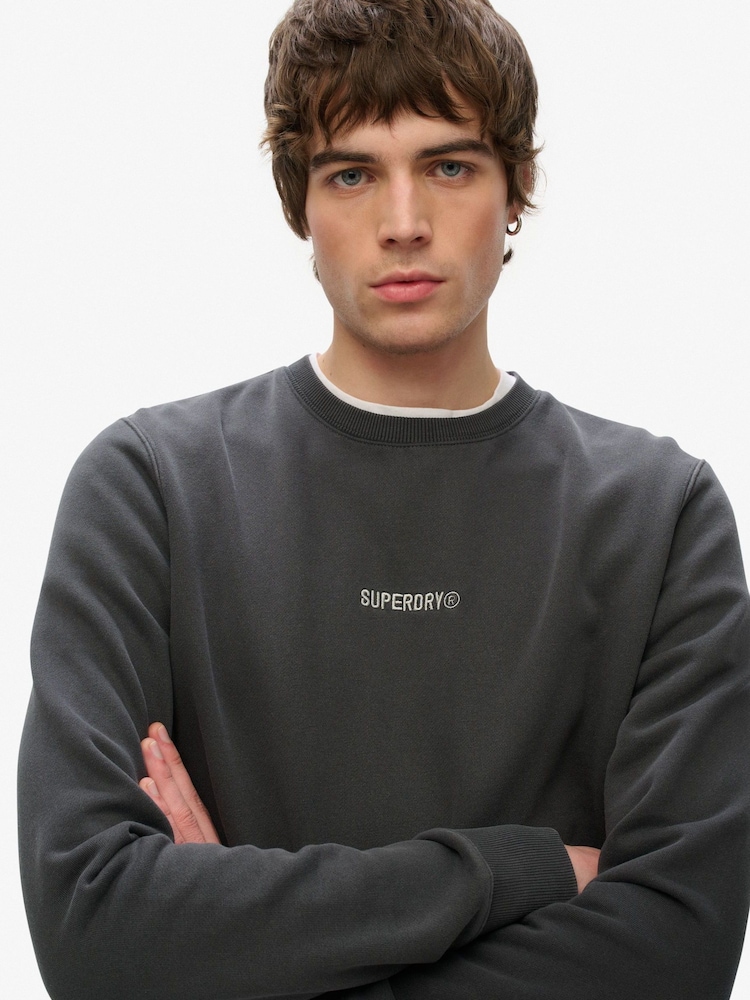 Superdry Black Natural Micro Logo Crew Neck Sweatshirt - Image 3 of 5