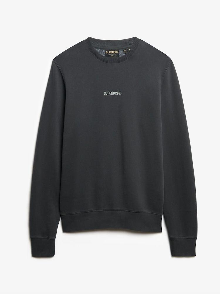 Superdry Black Natural Micro Logo Crew Neck Sweatshirt - Image 4 of 5