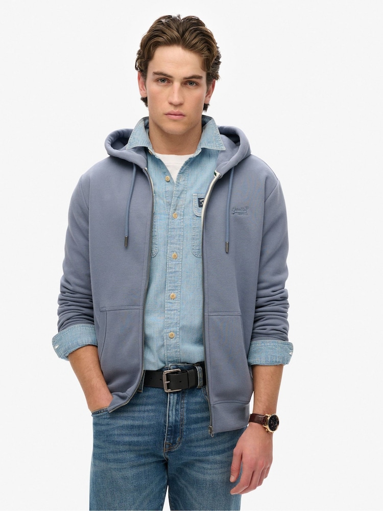Superdry Blue Essential Logo Slim Fit Zip Hoodie - Image 1 of 1