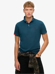 Superdry Blue Vint Destroy 100% Cotton Polo Shirt - Image 1 of 3