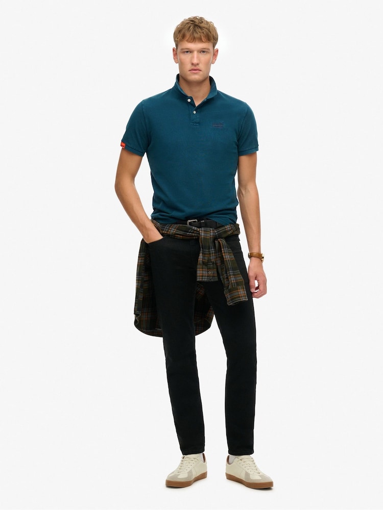 Superdry Blue Vint Destroy 100% Cotton Polo Shirt - Image 2 of 3