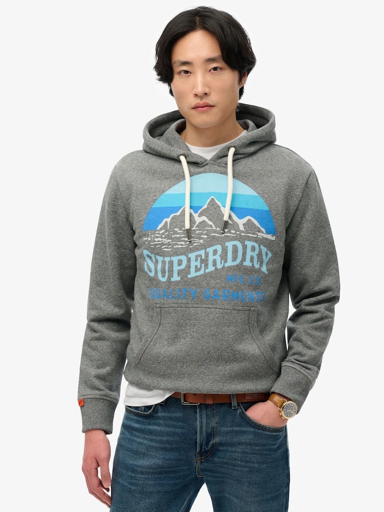 Superdry Grey Great Outdoors Relaxed Hoodie - Image 1 of 6 Superdry Grey Great Outdoors Relaxed Hoodie - Image 1 of 6