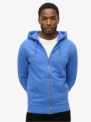 Superdry Light Blue Essential Logo Slim Fit Zip Hoodie - Image 4 of 7