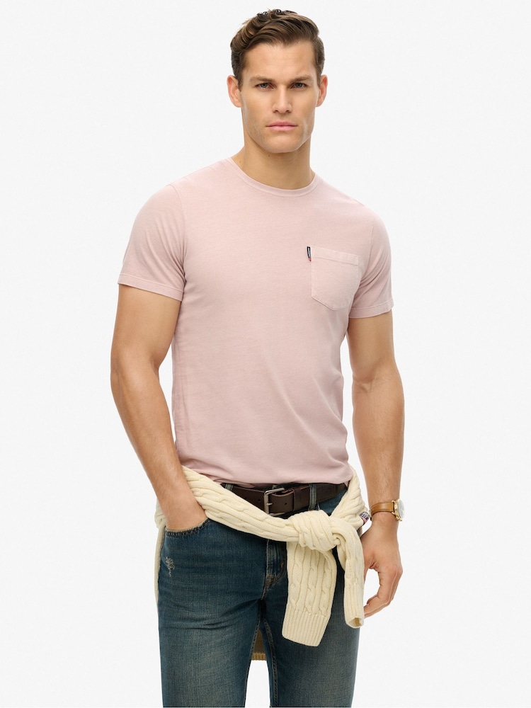 Superdry Pink Classic Essential Pocket 100% Cotton T-Shirt - Image 1 of 4