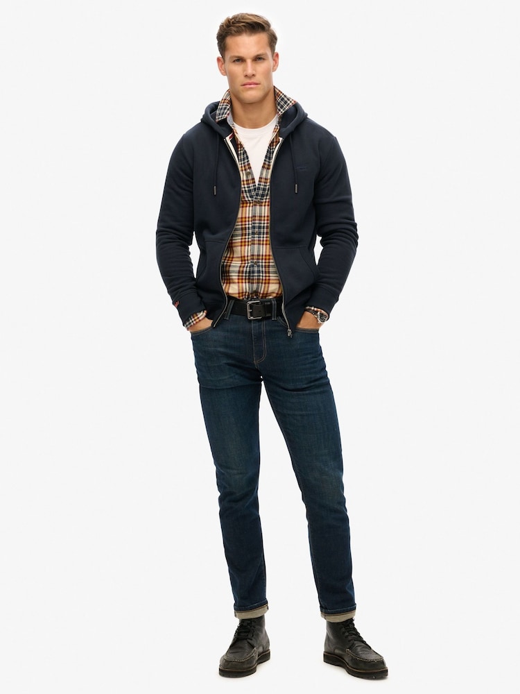 Superdry Blue Dark Essential Logo Slim Fit Zip Hoodie - Image 2 of 3