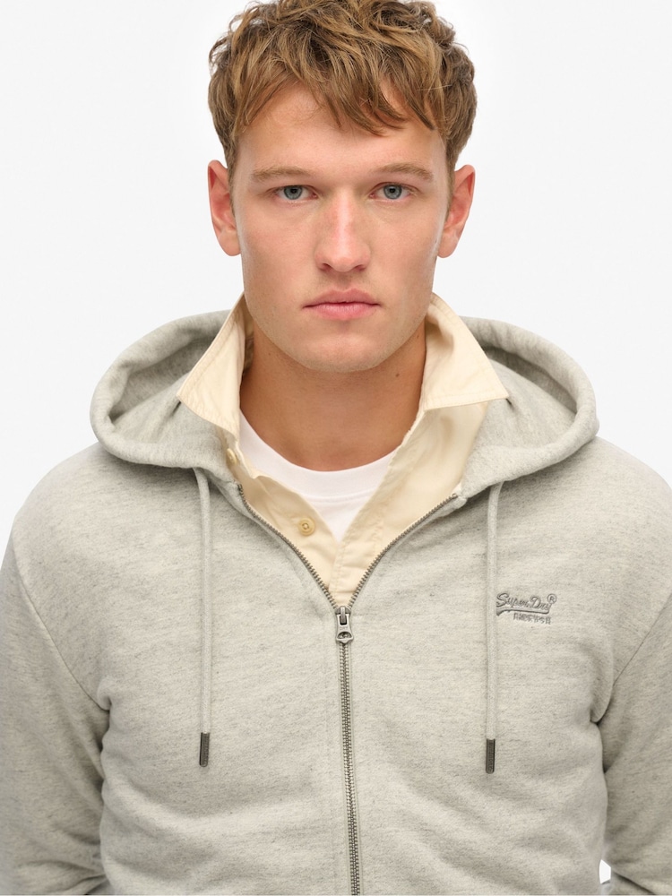 Superdry Grey Essential Logo Slim Fit Zip Hoodie - Image 3 of 5