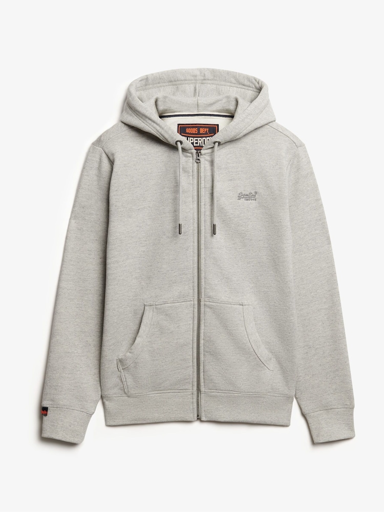 Superdry Grey Essential Logo Slim Fit Zip Hoodie - Image 4 of 5