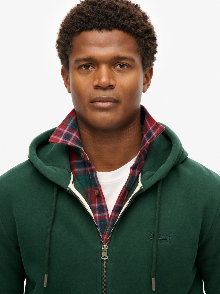 Superdry Green Essential Logo Slim Fit Zip Hoodie - Image 2 of 6