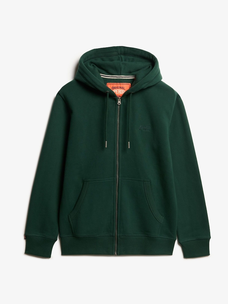 Superdry Green Essential Logo Slim Fit Zip Hoodie - Image 4 of 6