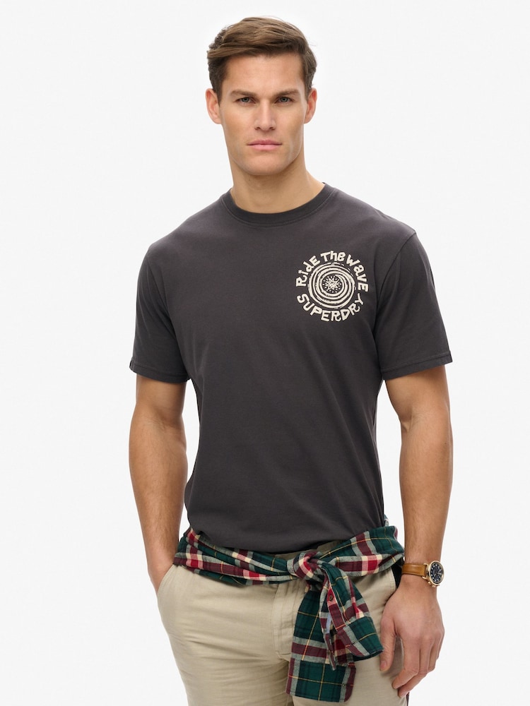 Superdry Black Outdoor Narrative Loose 100% Cotton T-Shirt - Image 1 of 7