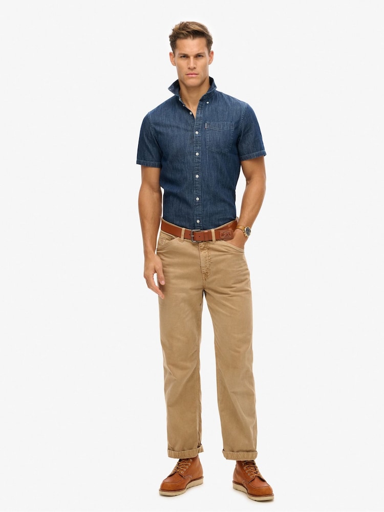 Superdry Sky Blue Essential 100% Cotton Denim Shirt - Image 2 of 5