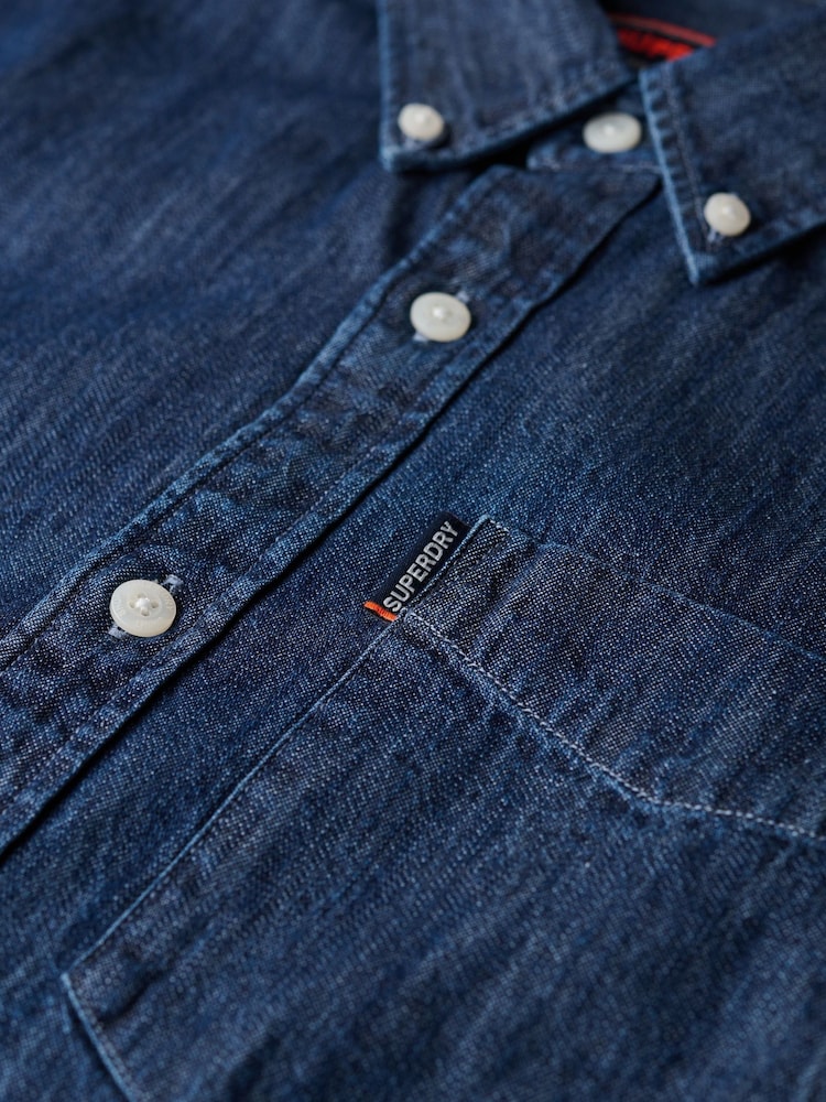 Superdry Sky Blue Essential 100% Cotton Denim Shirt - Image 5 of 5