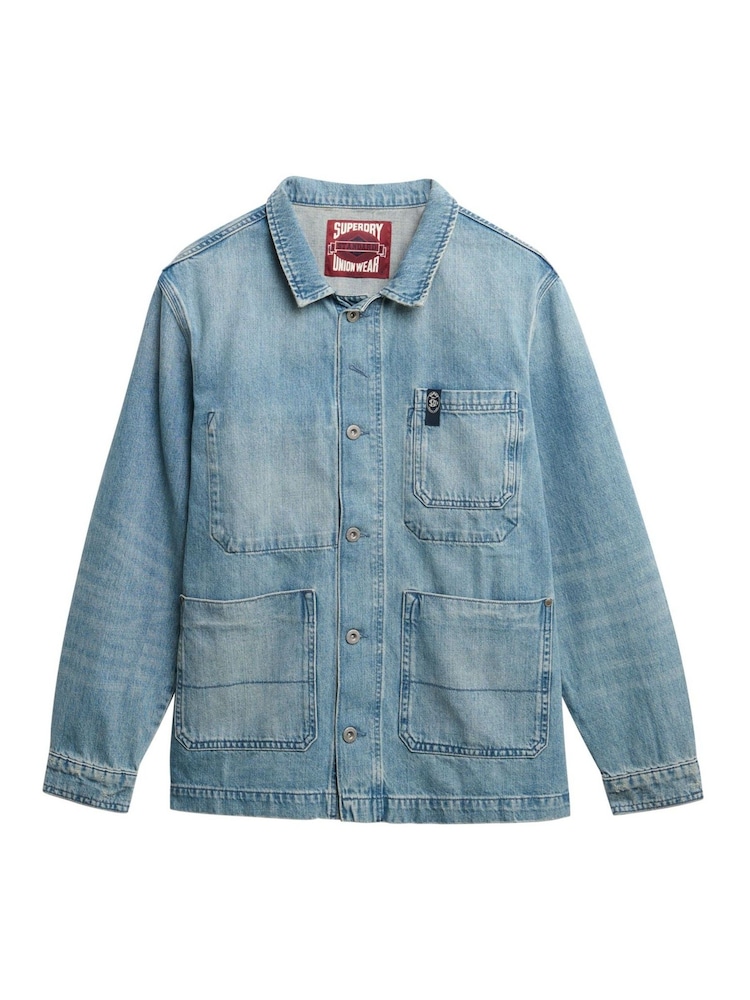 Superdry Blue Merchant Denim Worker 100% Cotton Jacket - Image 6 of 6