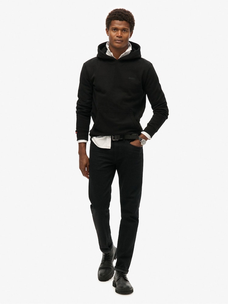 Superdry Black Essential Loose Fit Logo Hoodie - Image 2 of 5 Superdry Black Essential Loose Fit Logo Hoodie - Image 2 of 5