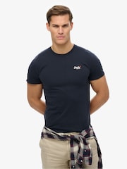 Superdry Blue Essential Contrast Embroidered 100% Cotton T-Shirt - Image 1 of 5