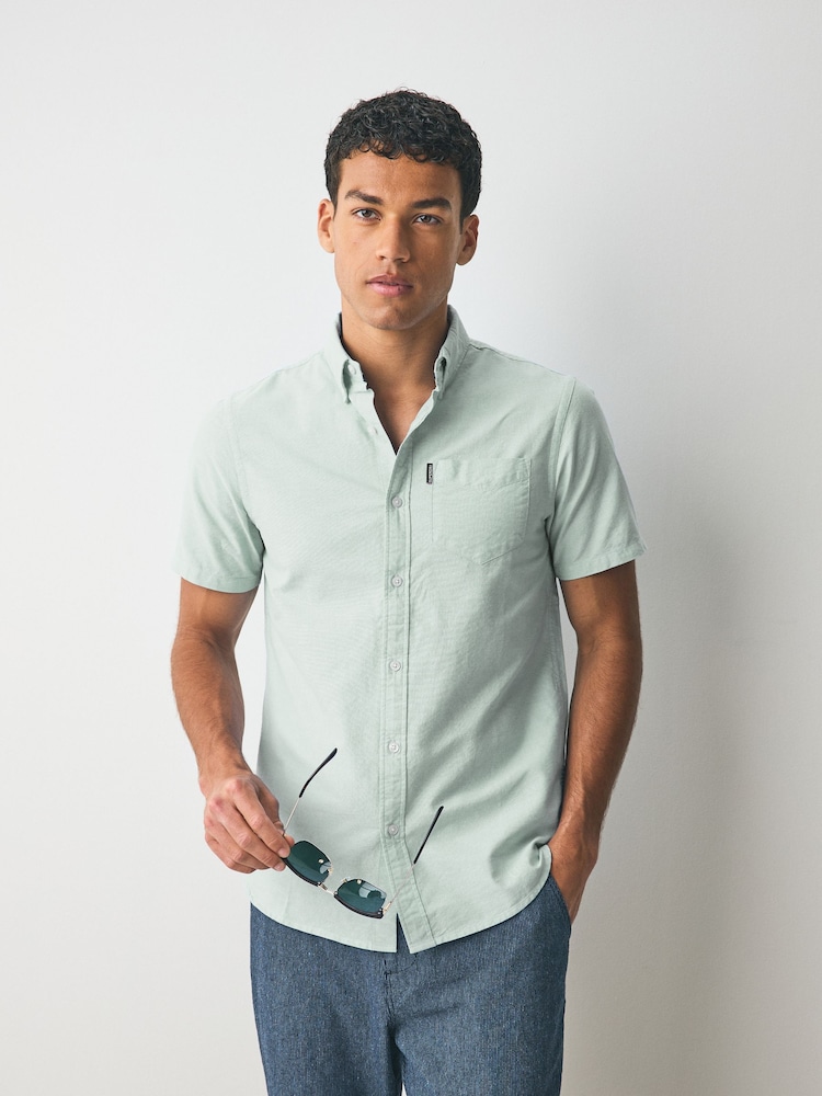 Superdry Green Oxford Short Sleeve 100% Cotton Shirt - Image 1 of 5 Superdry Green Oxford Short Sleeve 100% Cotton Shirt - Image 1 of 5