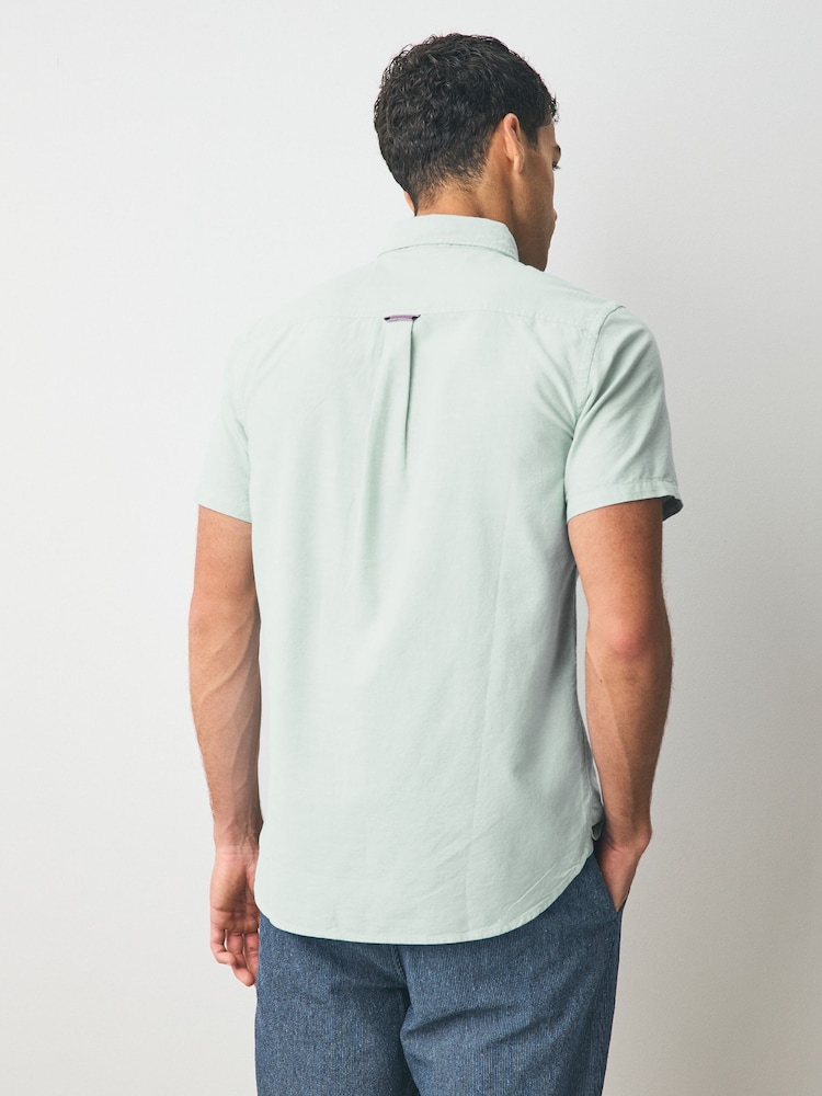 Superdry Green Oxford Short Sleeve 100% Cotton Shirt - Image 2 of 5 Superdry Green Oxford Short Sleeve 100% Cotton Shirt - Image 2 of 5