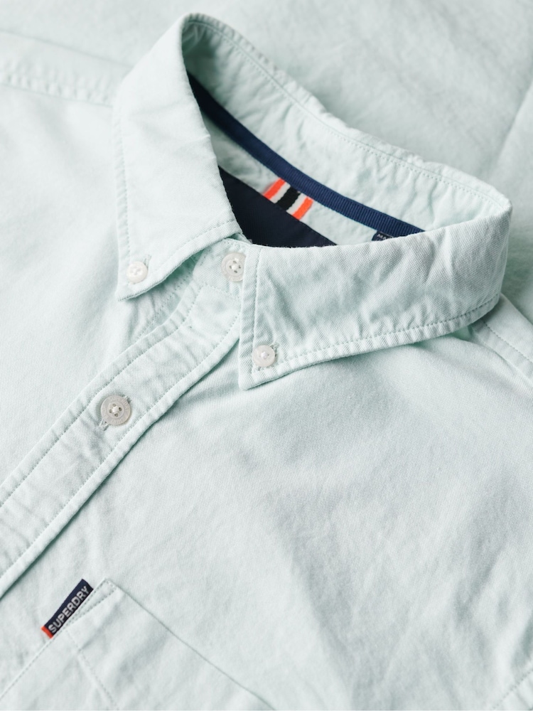 Зеленый - Оксфордская рубашка из 100% хлопка с короткими рукавами Superdry - Изображение 5 из 5