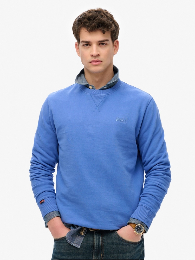 Superdry Blue Essential Logo Crew Sweatshirt - Image 1 of 3 Superdry Blue Essential Logo Crew Sweatshirt - Image 1 of 3