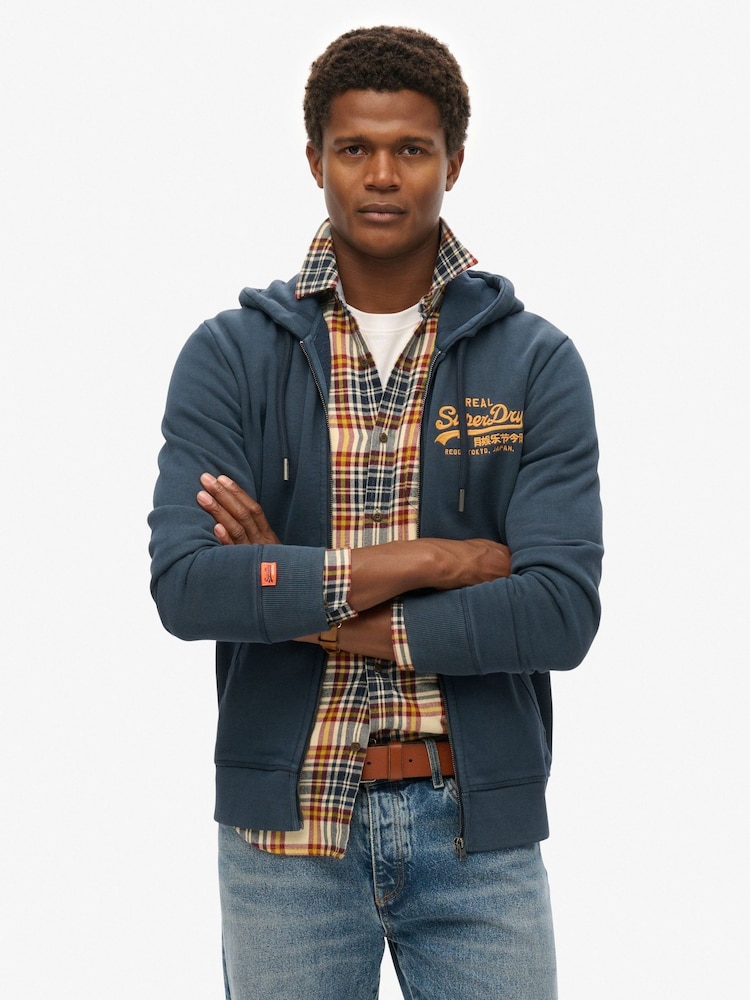 Azul - Superdry VL Embroidered Logo Zip Hoodie - Imagen 1 de 7