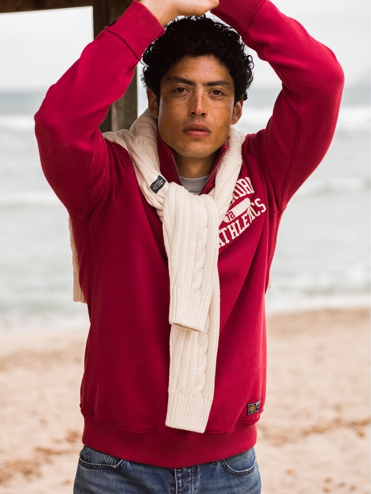 Superdry Red Vintage Athletic Half Zip 100% Cotton Sweatshirt - Image 1 of 3