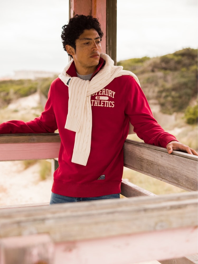 Superdry Red Vintage Athletic Half Zip 100% Cotton Sweatshirt - Image 2 of 3