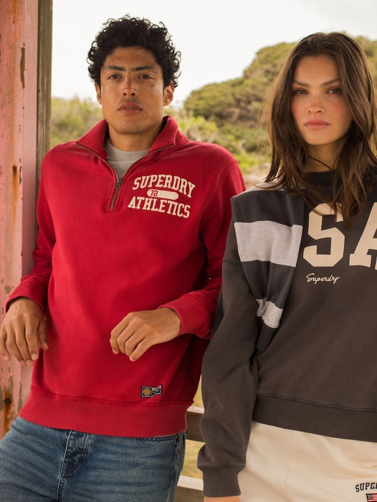 Superdry Red Vintage Athletic Half Zip 100% Cotton Sweatshirt - Image 3 of 3