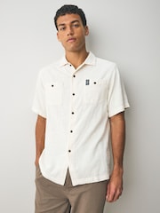 Superdry Cream Merchant Short Sleeve Textured Shirt - Image 1 of 5